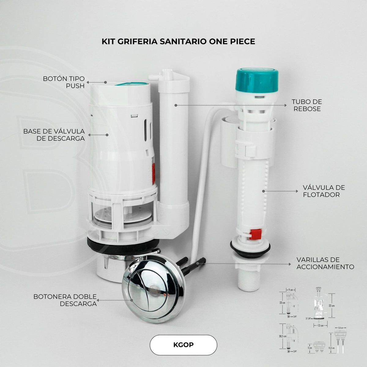 Kit de Entrada y Descarga para Sanitario One Piece — detalle técnico