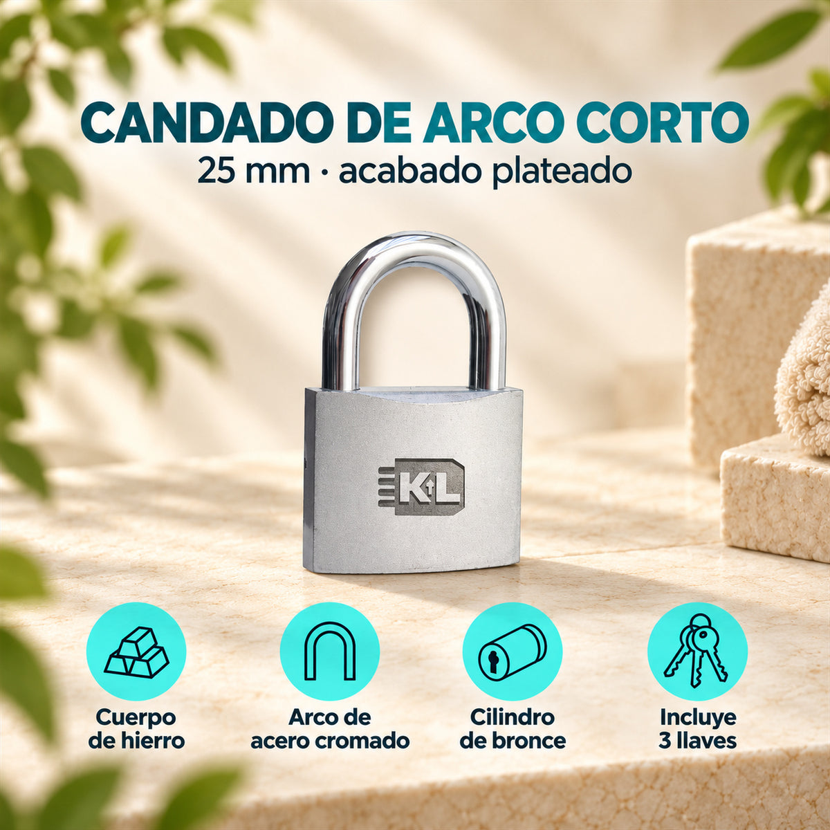 Características de candado de hierro arco corto plateado 25 mm