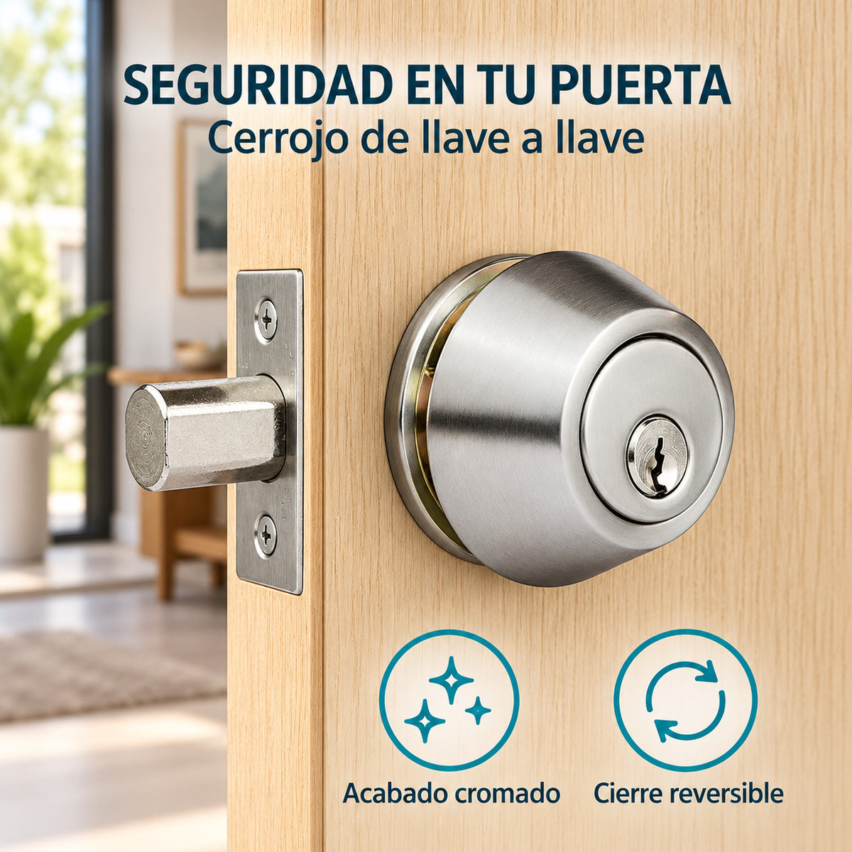 Cerrojo De Seguridad Llave-Llave Cromado Para Puerta — características