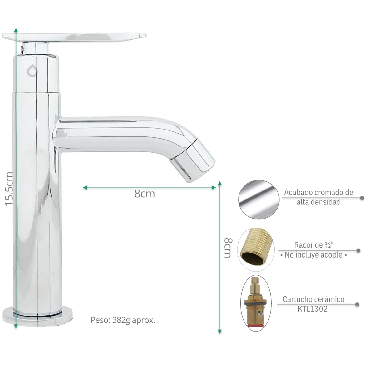 Grifería Cylinder Baja 15.5x8 cm Cromado