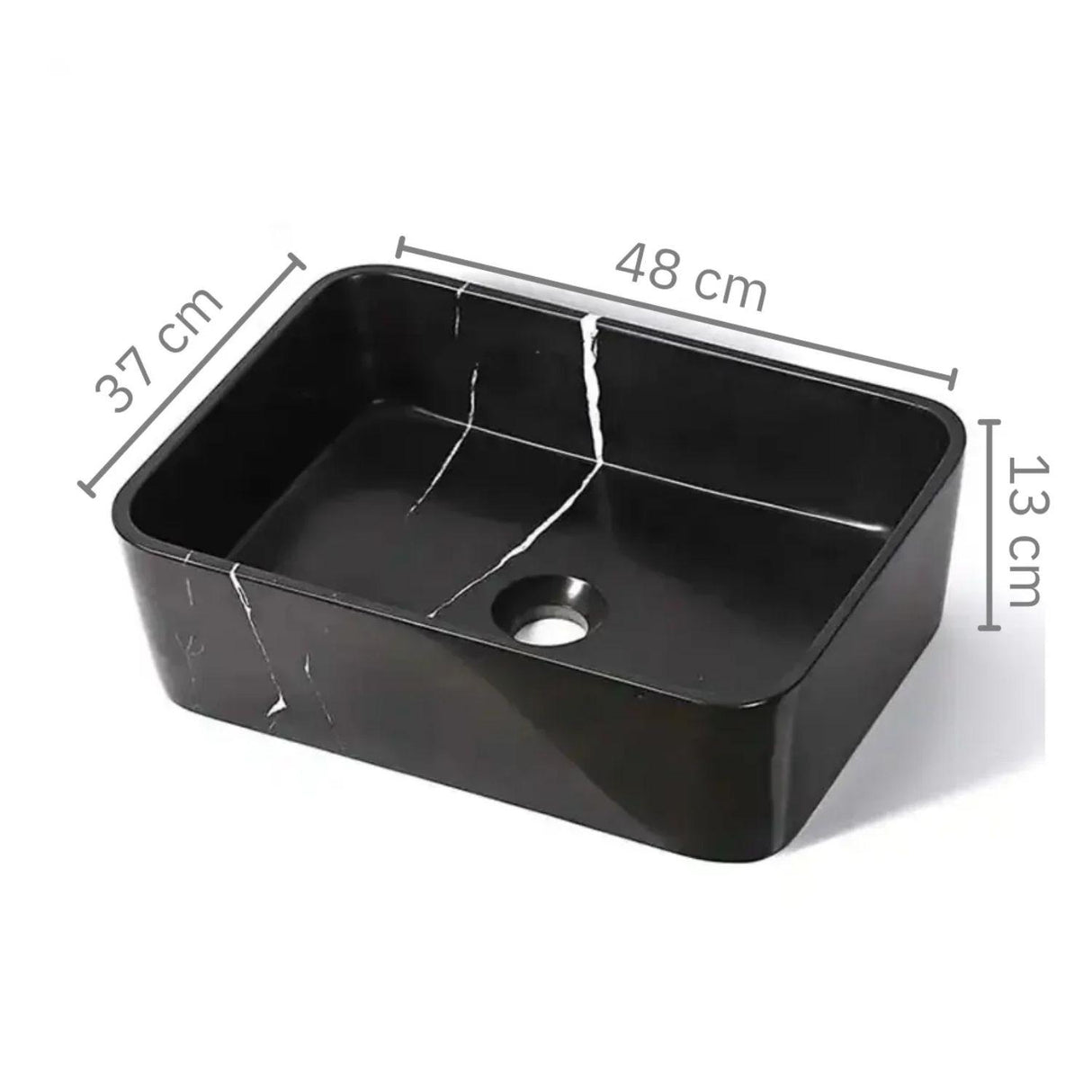 Kit Lavamanos Rectangular Negro 48x37x13 cm + Grifería Alta Lincon Negra + Sifón Integrado con Push Negro – Combo Vessel Completo para Baño