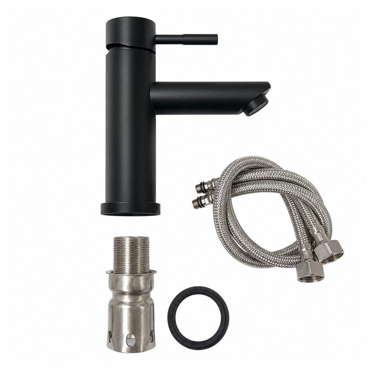Kit Lavamanos Vessel Negro Mate 42x42 cm + Grifería Monocontrol Negra + Sifón Push Premium