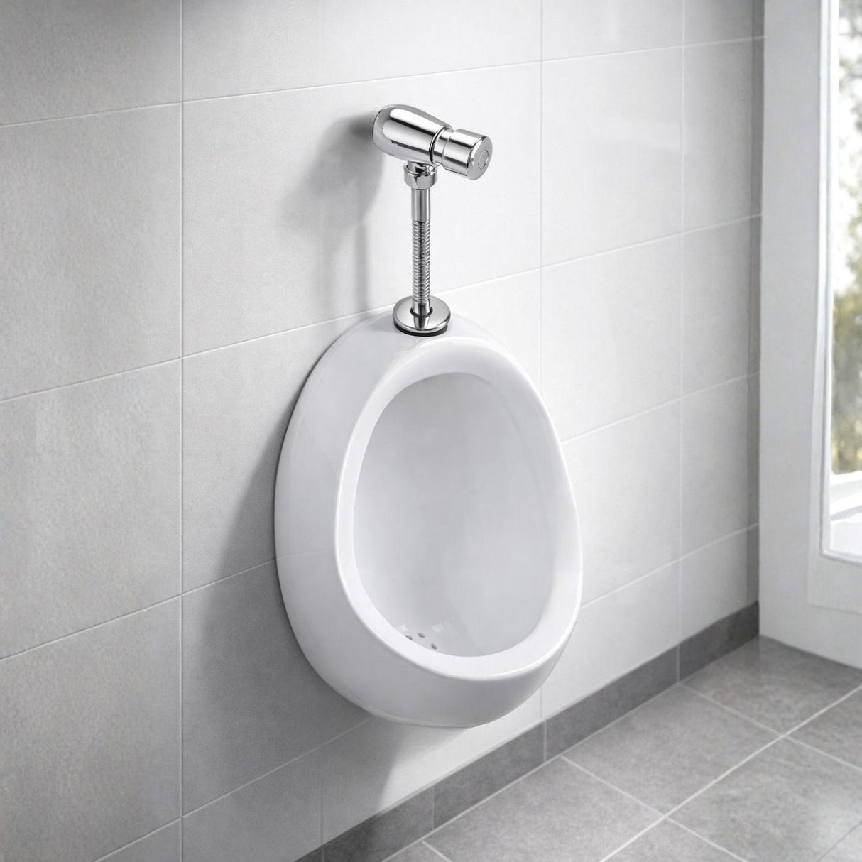 Kit Orinal en Porcelana 30x32x46 cm + Grifería Push Metálica Automática con Adaptador – Sistema Completo para Baño Institucional
