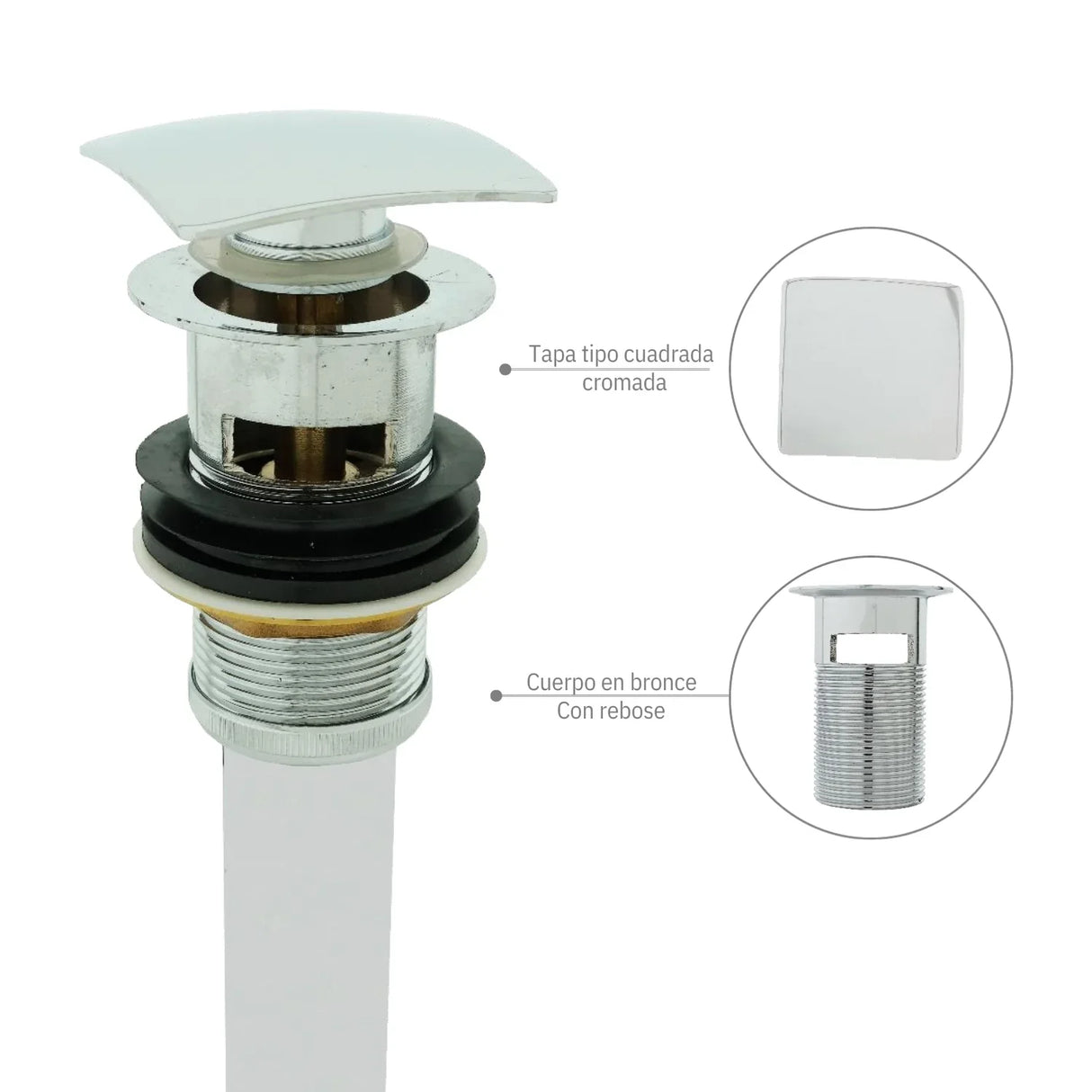 Desagüe Sencillo Cromado con Rebose Cuerpo en Bronce
