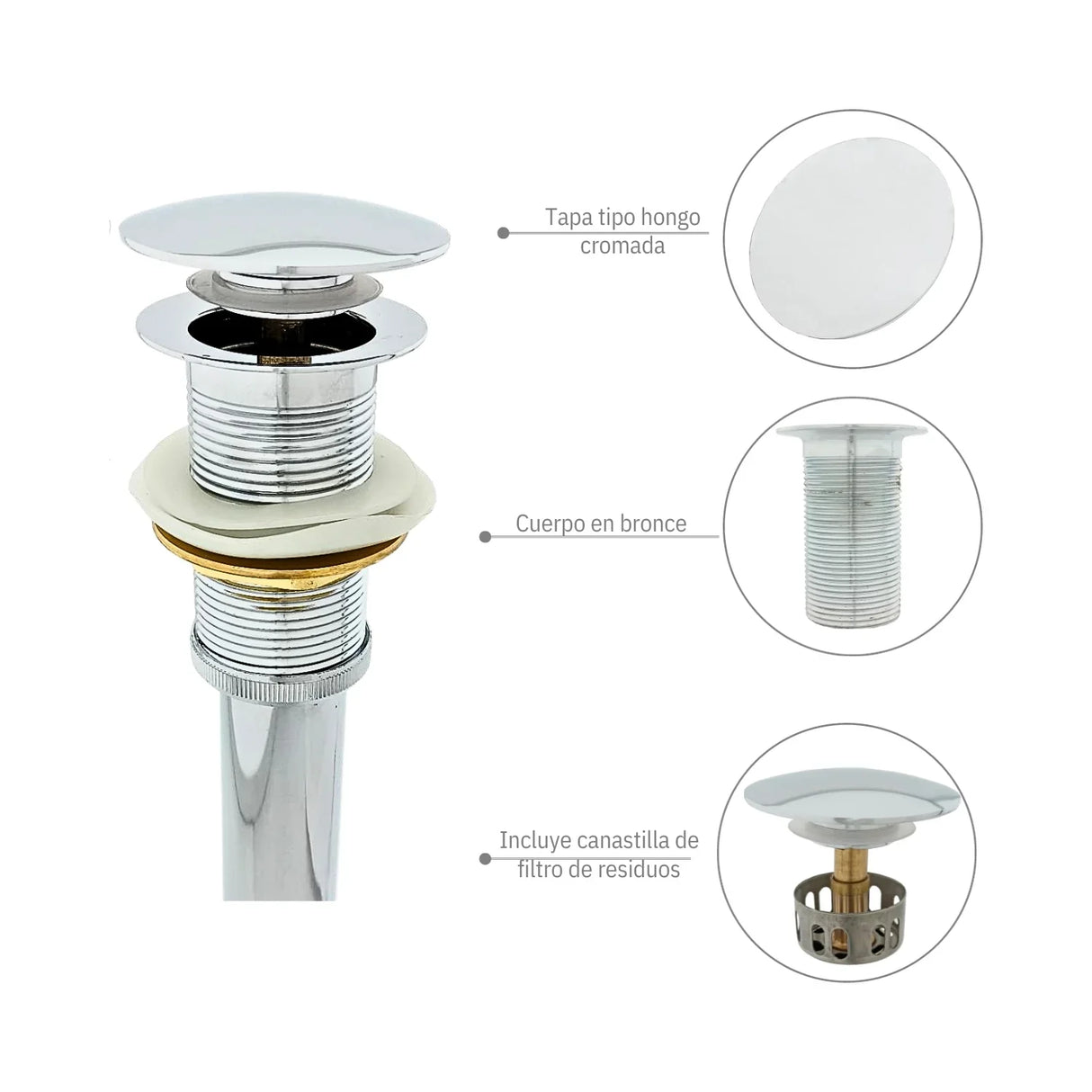 Desagüe Sencillo Tipo Hongo Cuerpo en Bronce con Canastilla