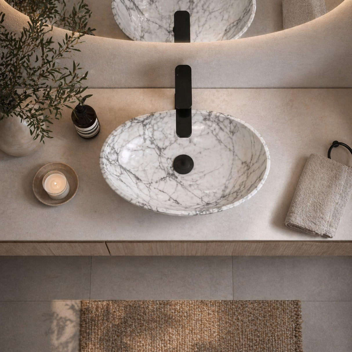 Lavamanos Estadio Oasi Mate 40x33x15 cm Tipo Vessel en Cerámica Marmolizada – Diseño Premium para Baño