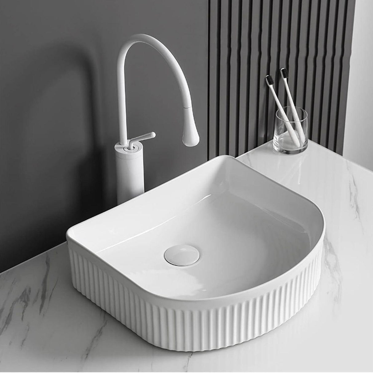 Lavamanos Praga White 40x35x13 cm Sobreponer en Porcelana Vitrificada Blanca – Diseño Moderno Tipo Vessel para Baño
