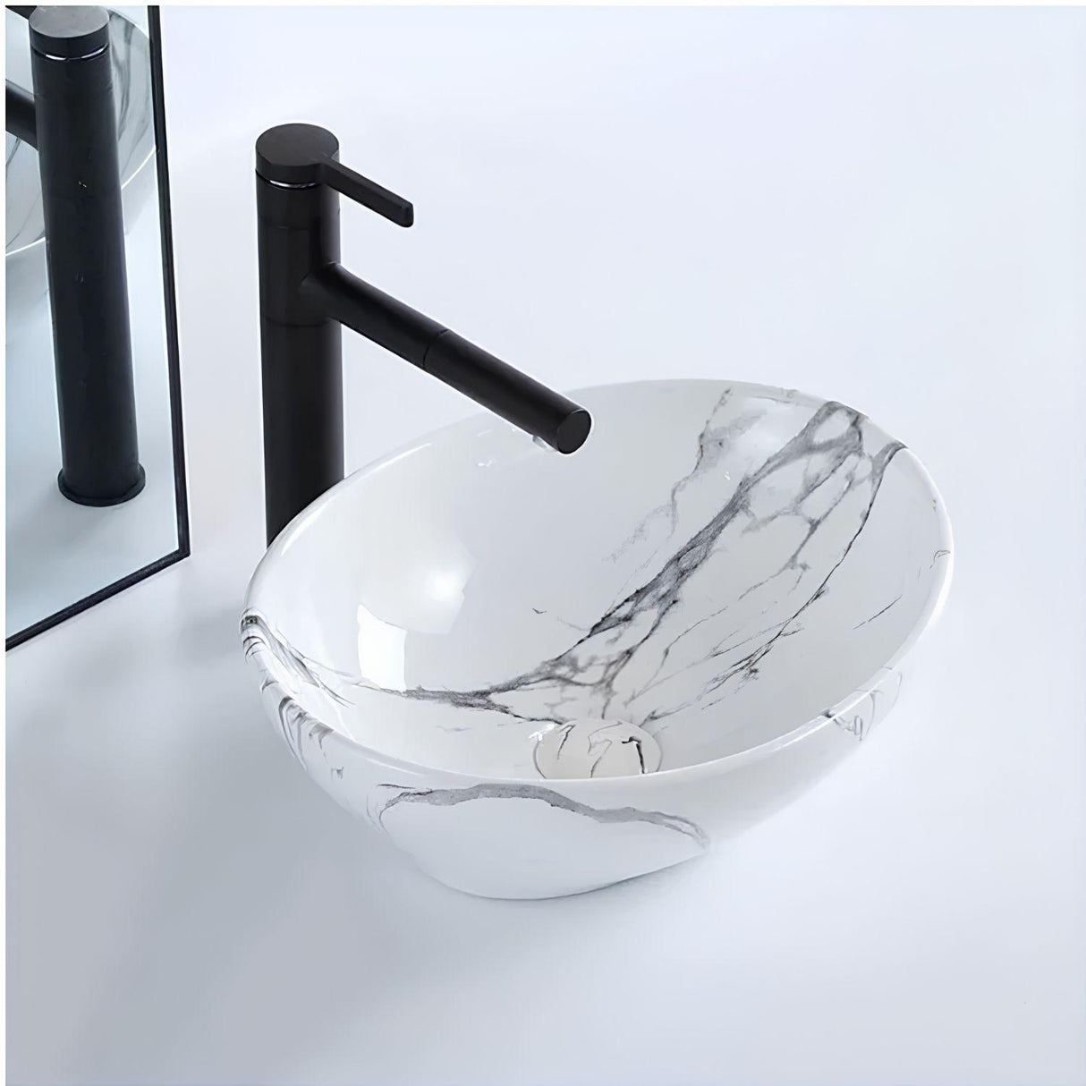 Lavamanos Sobreponer Carrara Mate 40x33x13 cm en Cerámica Tipo Vessel – Diseño Mármol para Baño Moderno