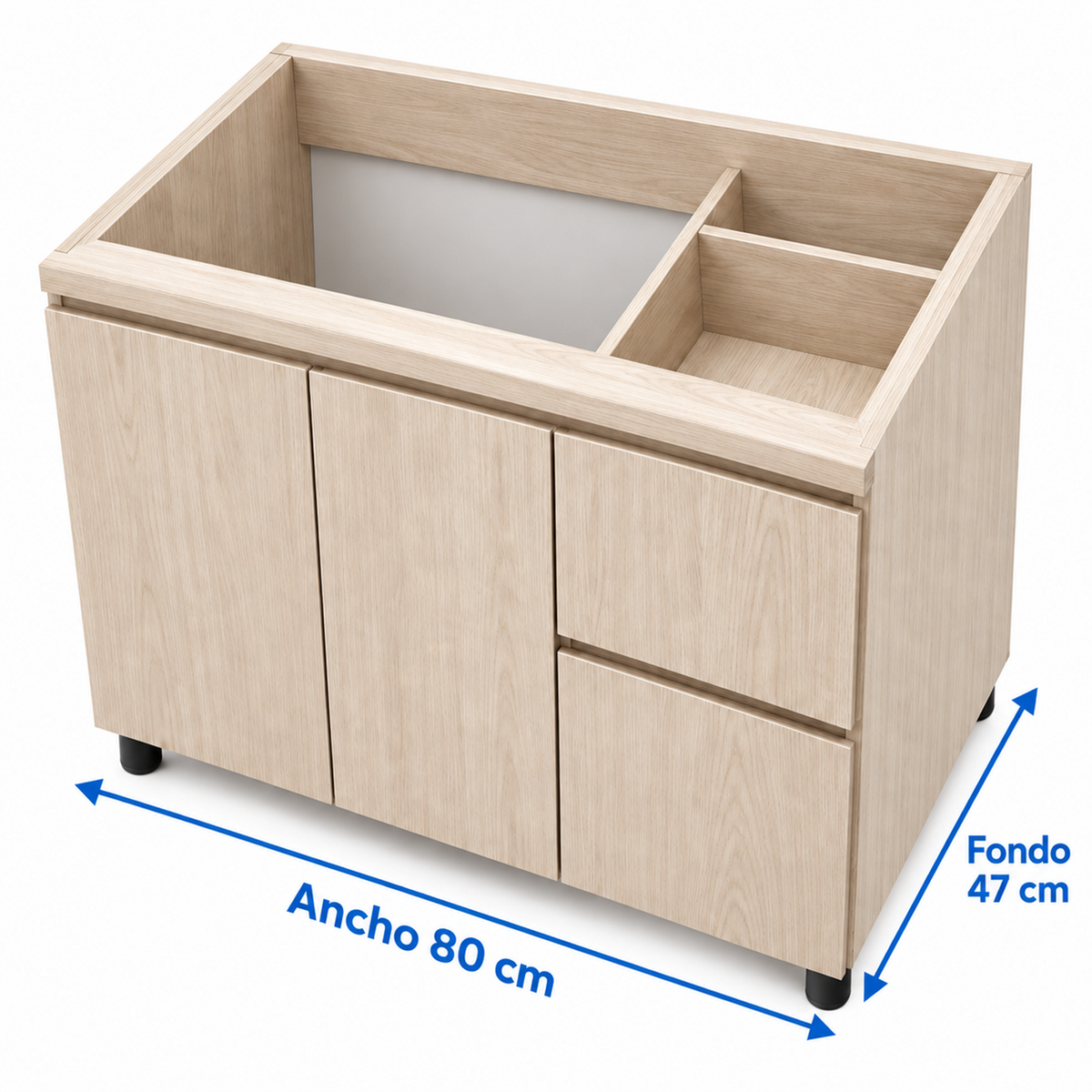 Medidas del mueble solo: ancho 80 cm y fondo 47 cm