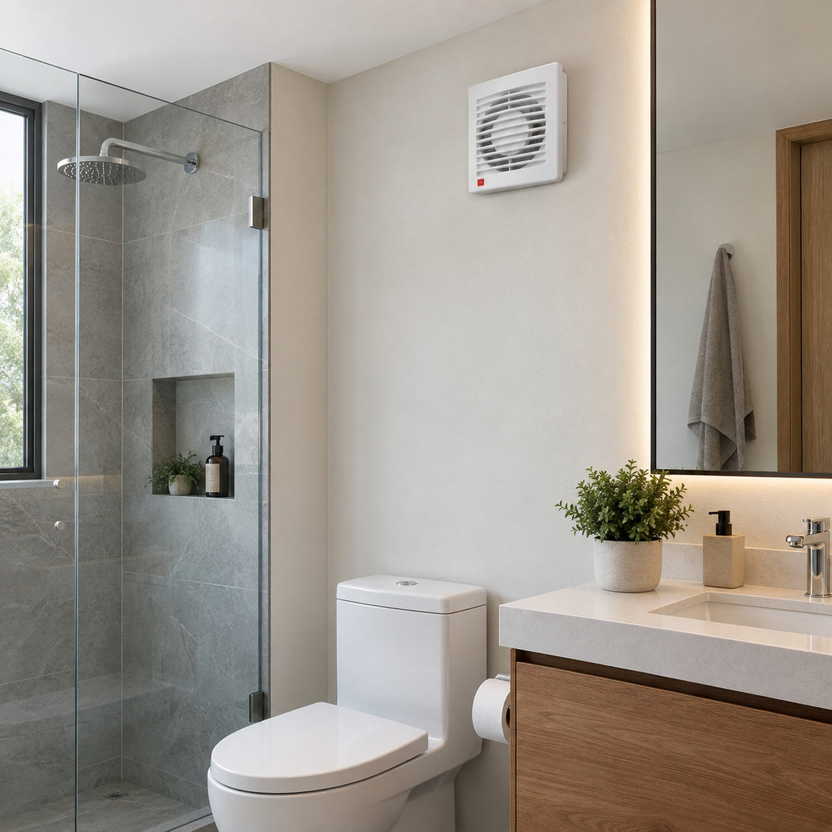 Extractor de aire Mini Style 4 pulgadas instalado en baño moderno