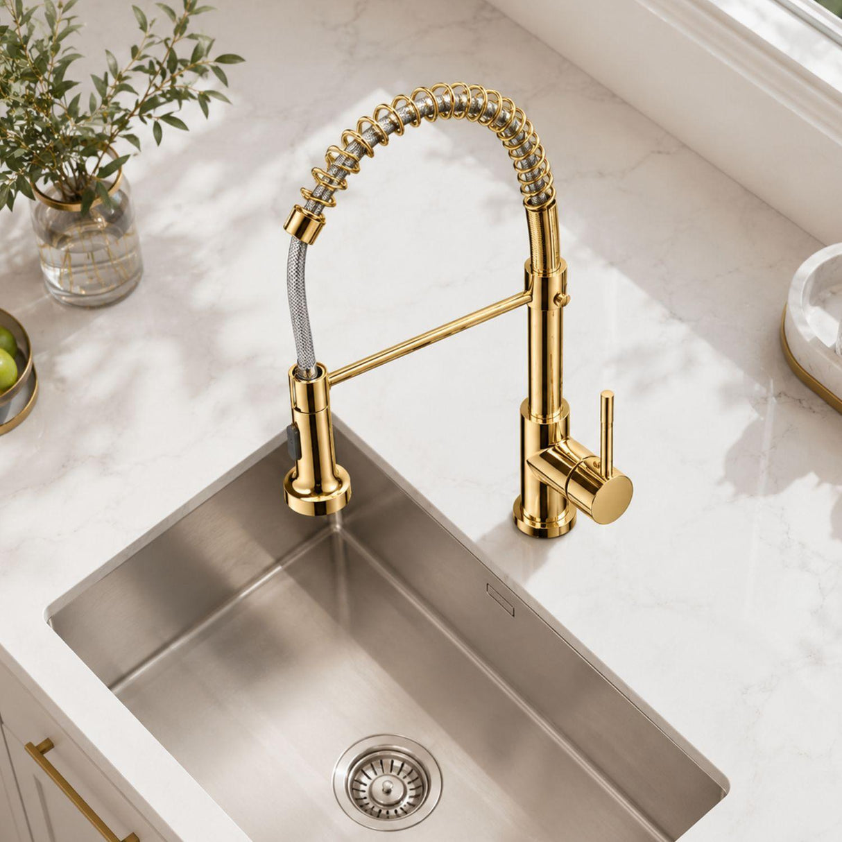 Grifería Monocontrol Lavaplatos Flexible Oro Tipo Chef Extraíble Premium