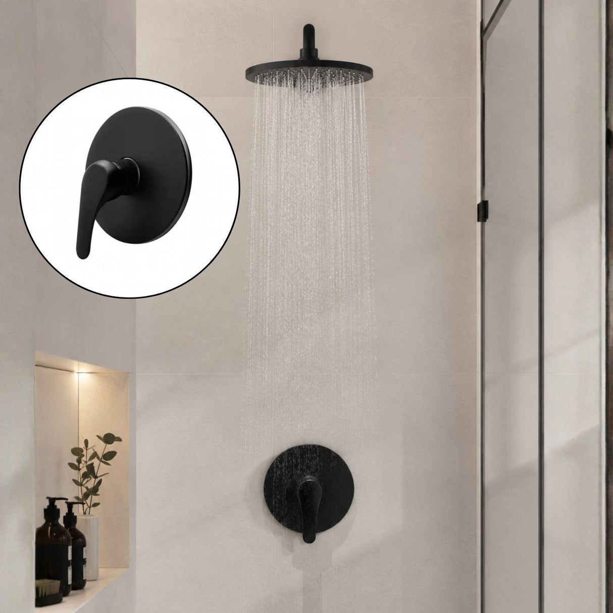 Griferia Ducha Monocontrol Redonda Negra Mate | Registro de Palanca Moderno para Baño Premium