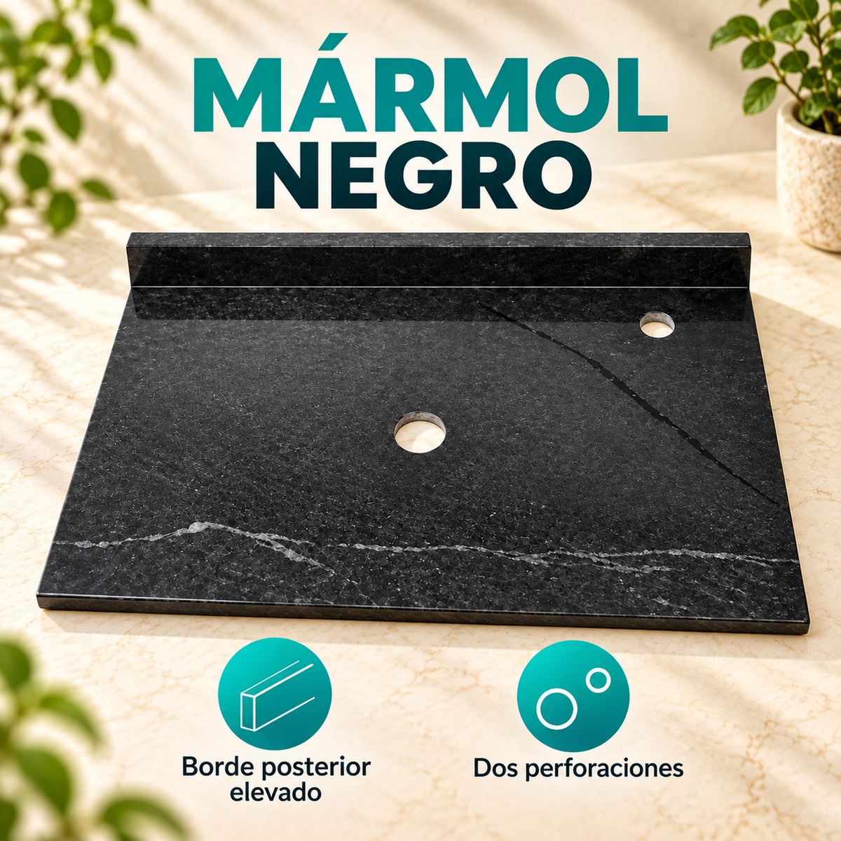 Placa De Mármol Negra Para Lavamanos 60 X 47 Cm - detalle