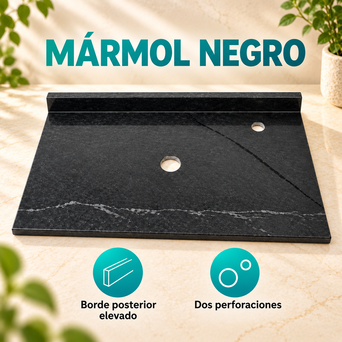 Placa De Mármol Negra Para Lavamanos 70 X 47 Cm - detalle
