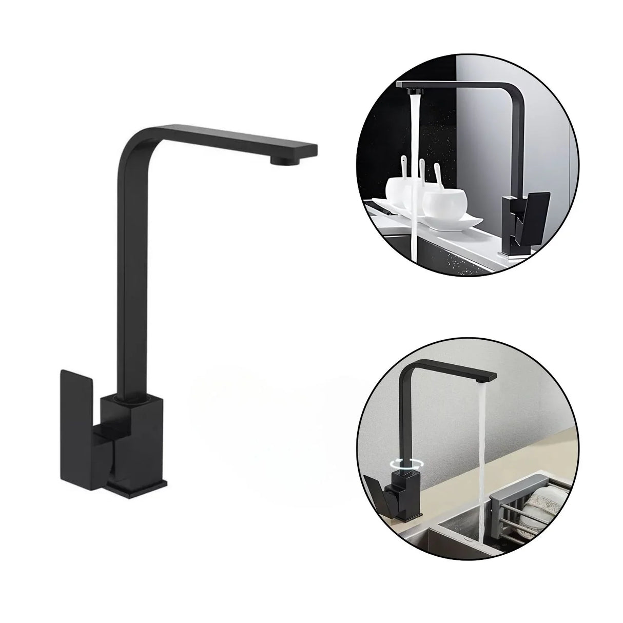 Griferia Lavaplatos Monocontrol Tipo L Negra Alta Calidad