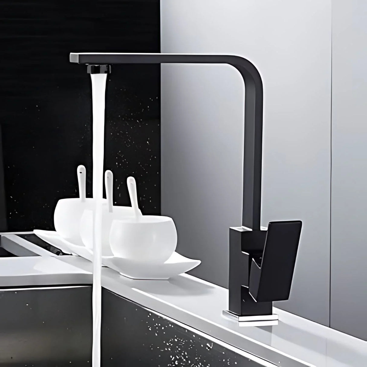 Griferia Lavaplatos Monocontrol Tipo L Negra Alta Calidad