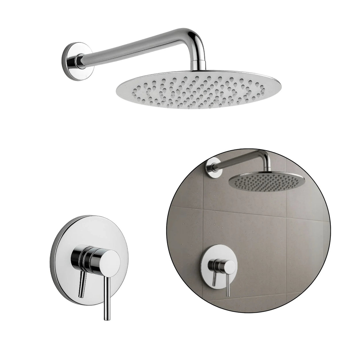 Set Ducha Monocontrol + Regadera Redonda 25Cm Cromo Lujo
