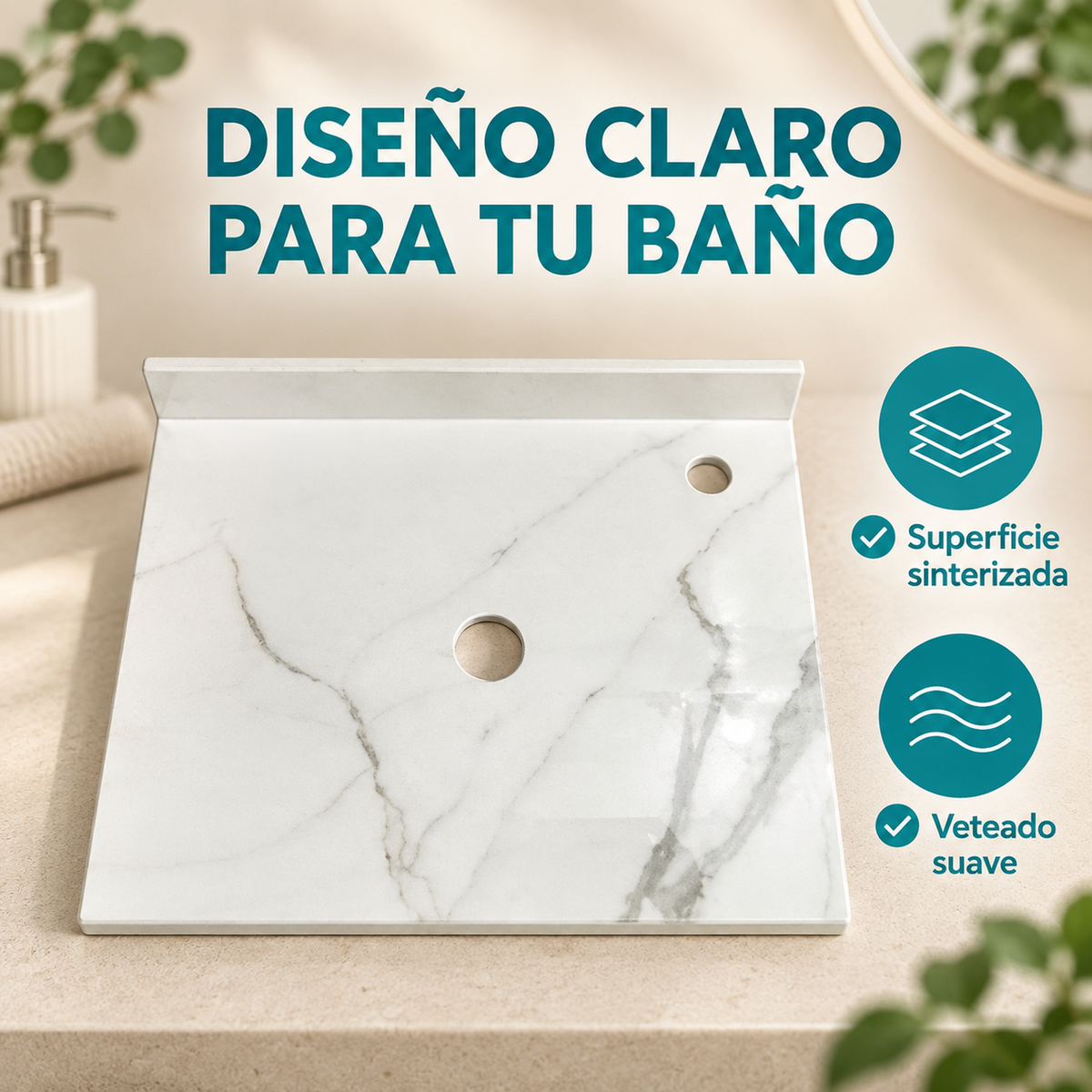 Placa Sinterizada Blanca Para Lavamanos 38 X 35 Cm - detalle