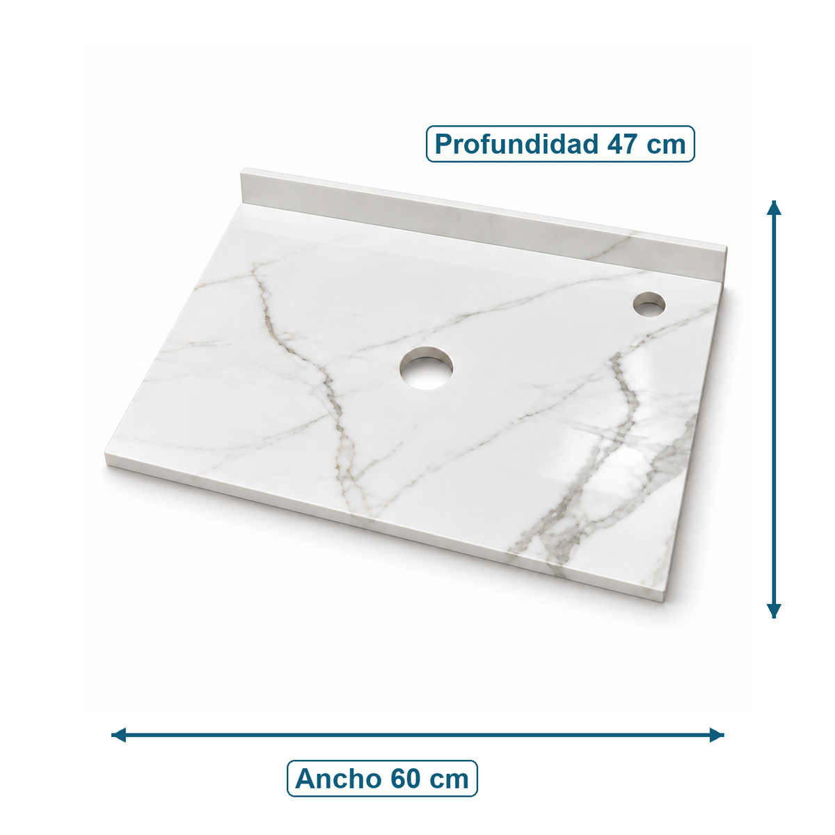 Placa Sinterizada Blanca Para Lavamanos 60 X 47 Cm - medidas