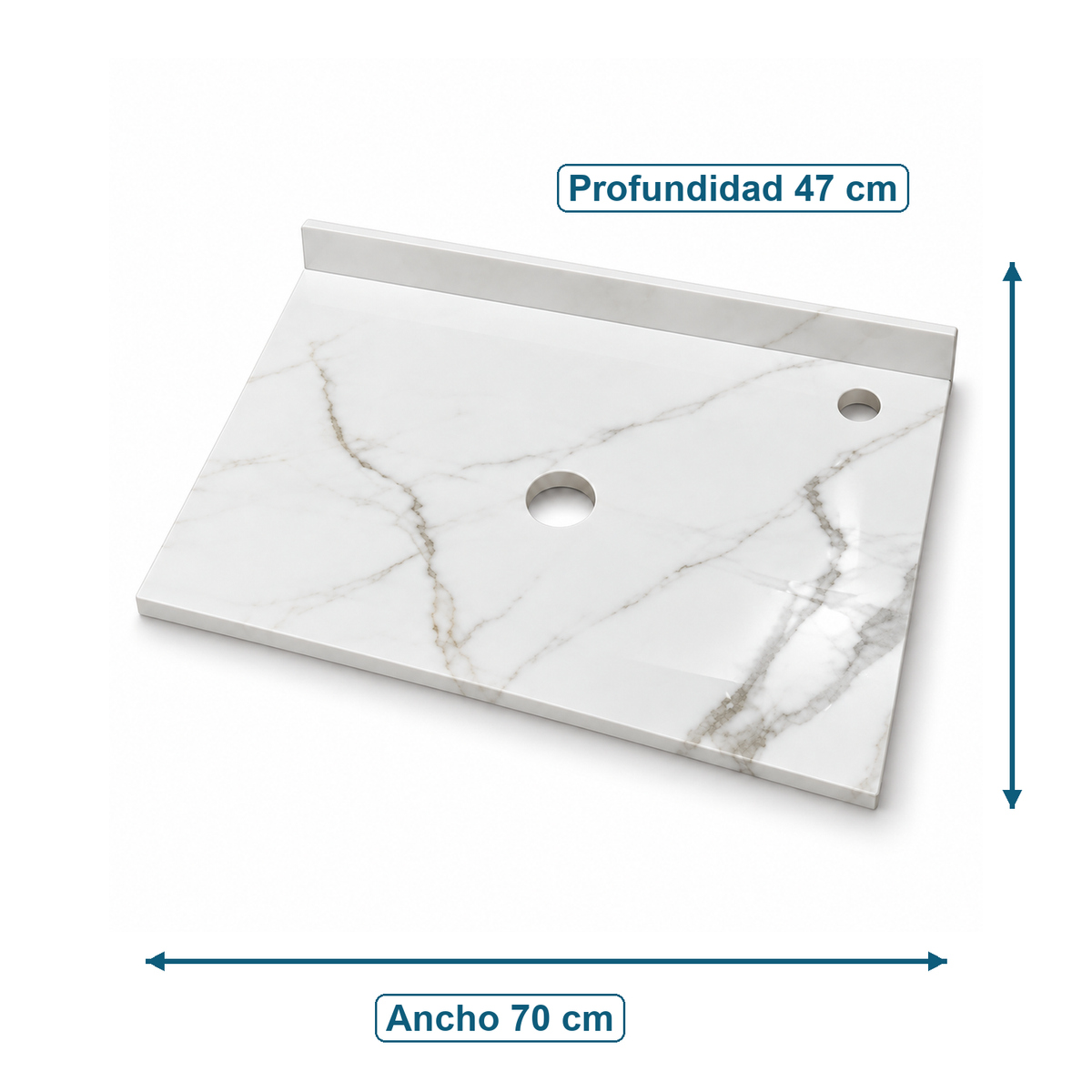 Placa Sinterizada Blanca Para Lavamanos 70 X 47 Cm - medidas