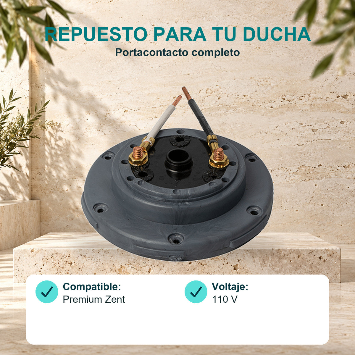 Portacontacto Completo para Ducha Premium Zent 110 V · características
