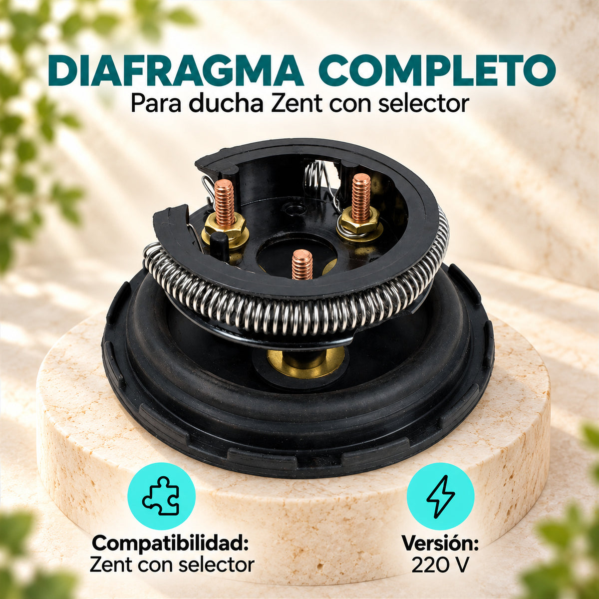 Diafragma completo para ducha Zent con selector 220 V — compatibilidad y voltaje