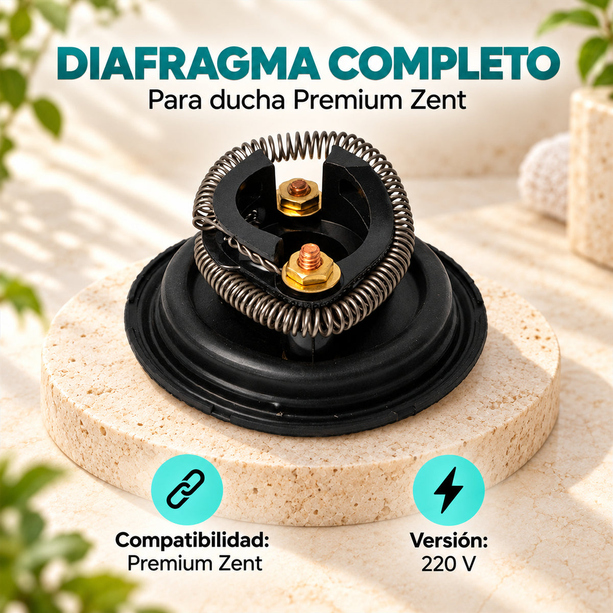 Diafragma completo para ducha Premium Zent 220 V — compatibilidad y voltaje