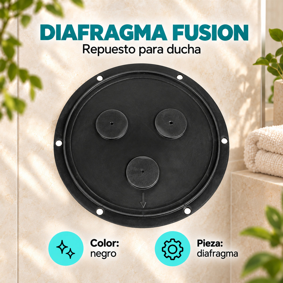 Diafragma Negro Para Ducha Fusion, características