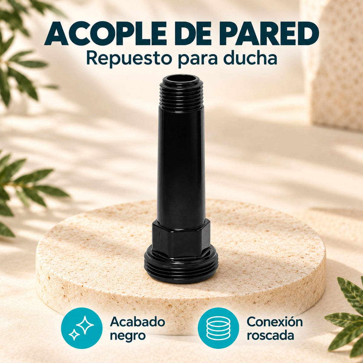 Acople de pared negro para ducha · 03 caracteristicas