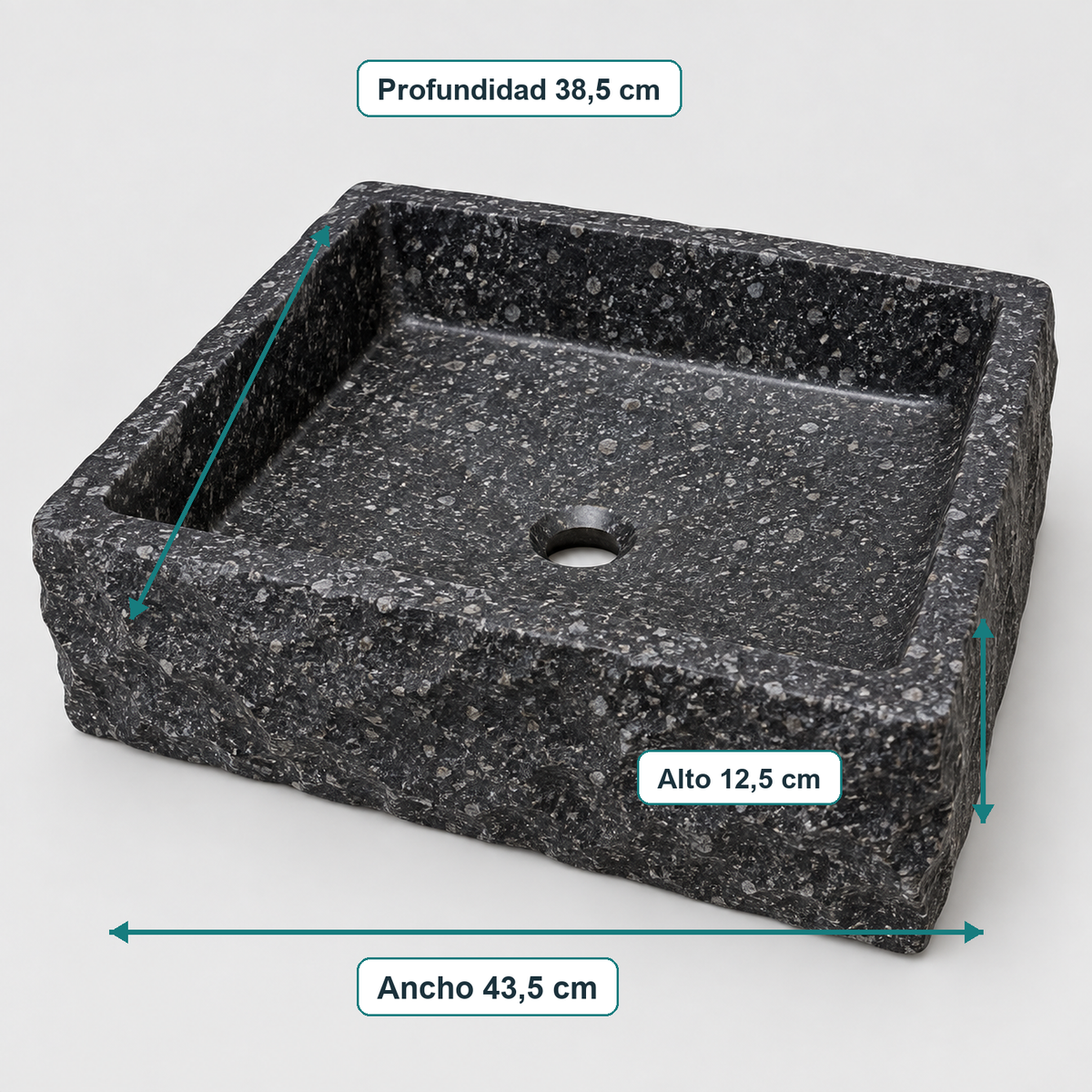 Lavamanos De Sobreponer Vulcano Negro 43,5 x 38,5 x 12,5 cm — medidas