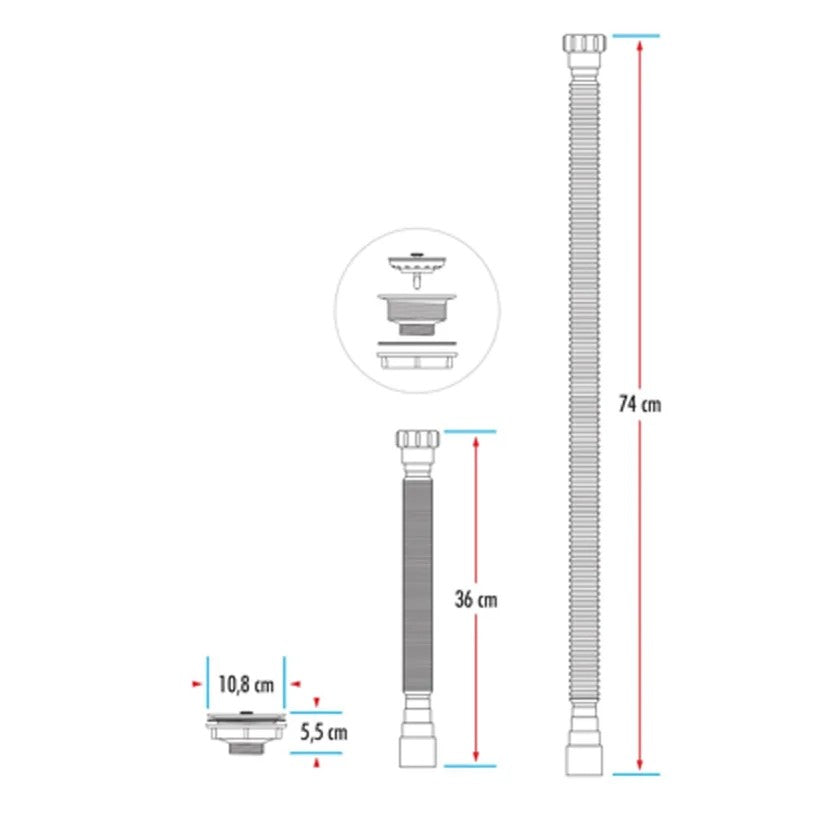 Sifon Lavaplatos Flexible Con Canastilla 4 Boccherin