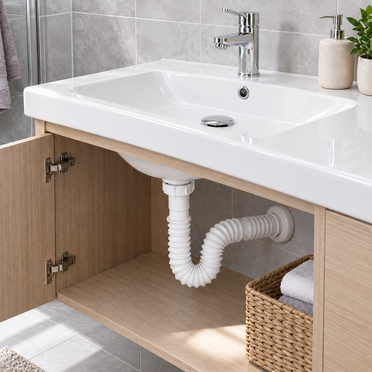 Sifón Flexible Blanco Eco Para Lavamanos - ambientación adicional