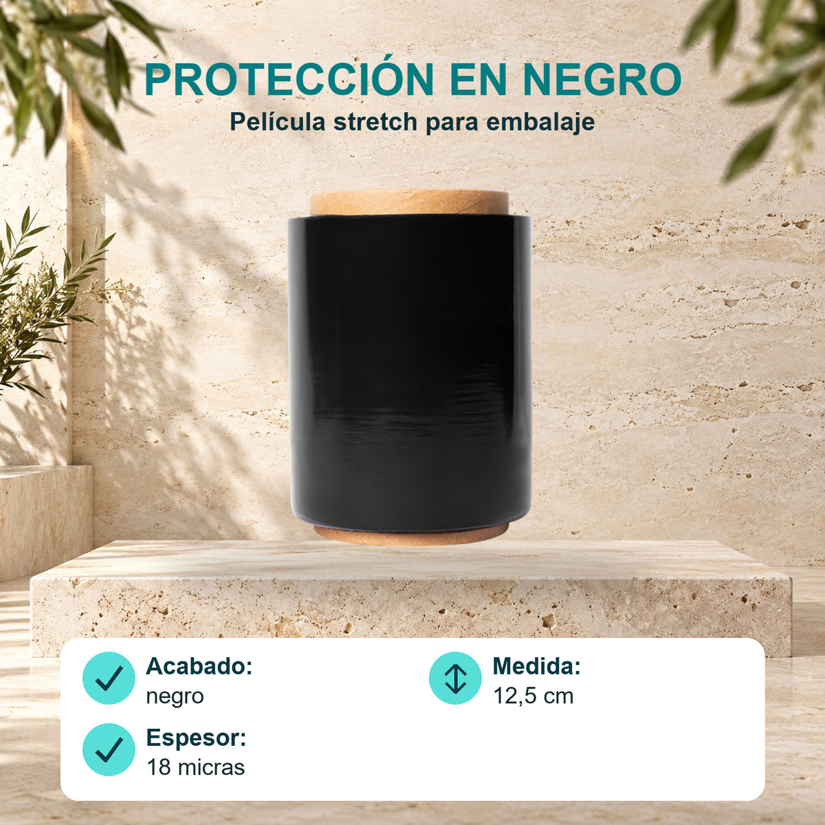 Película Stretch Negra 12,5 cm · 18 micras · características