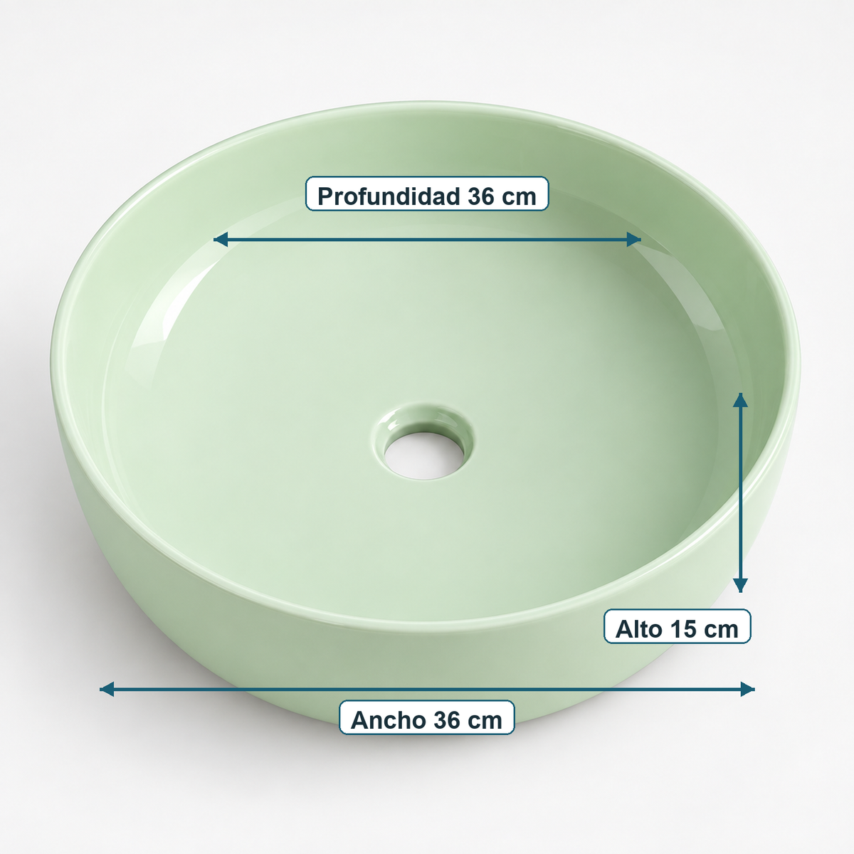 Lavamanos De Sobreponer Redondo Verde Apple 36 X 36 X 15 cm — medidas