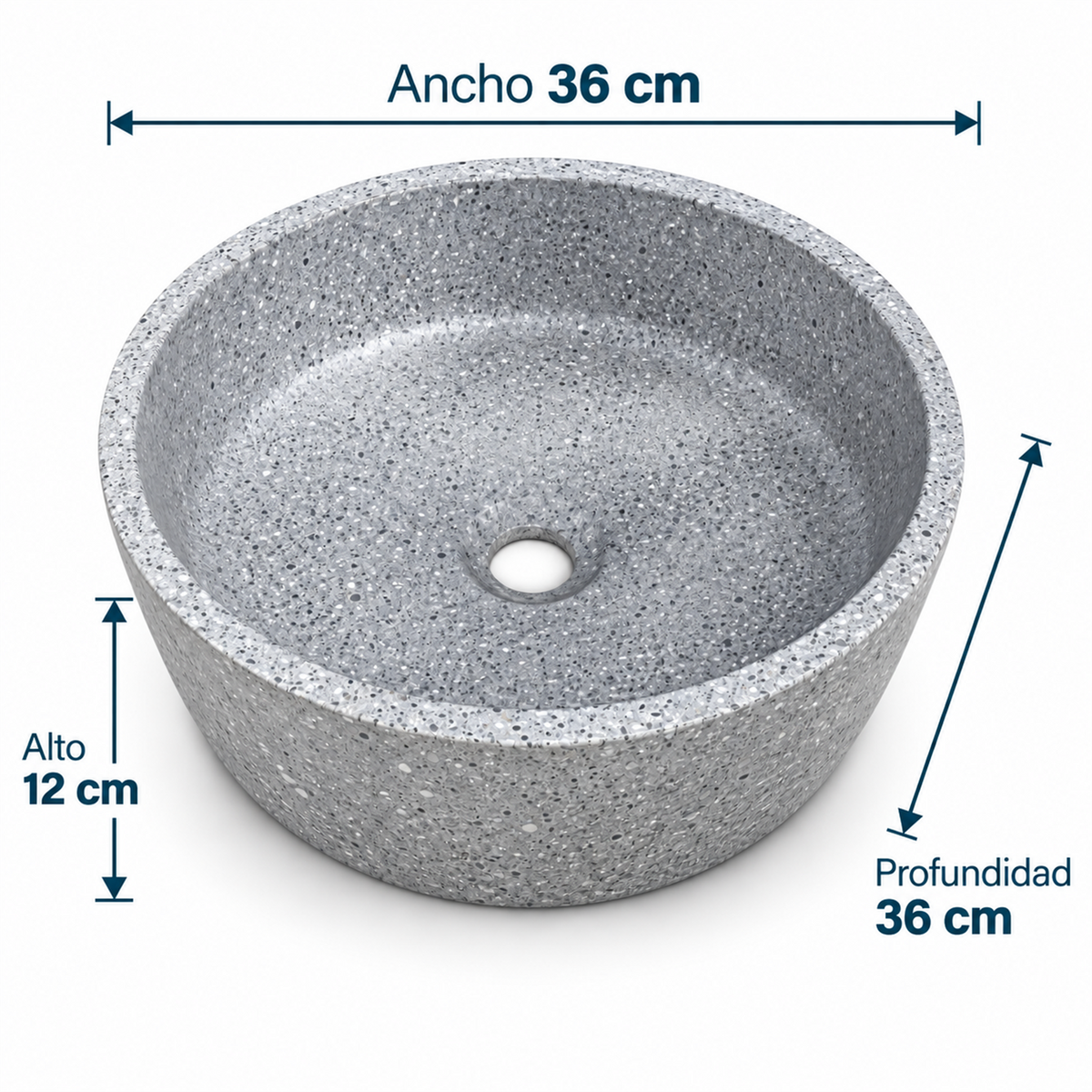 Medidas del lavamanos Stone gris: 36 x 36 x 12 cm