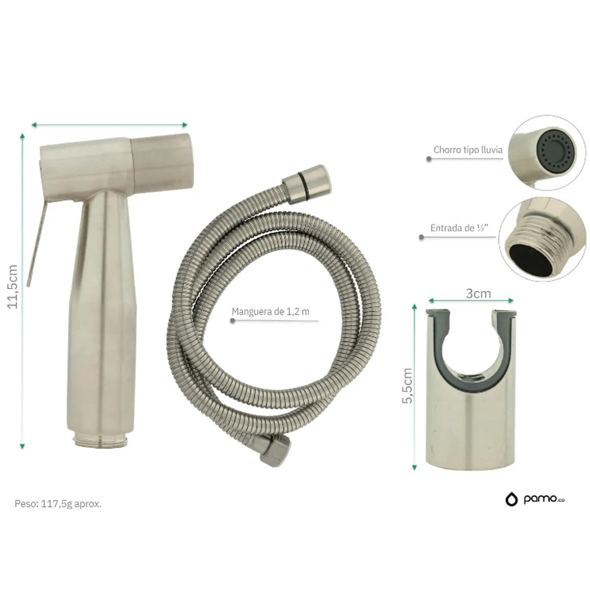 Kid Bidet De Acero Moderno (Spray+Soporte+Manguera)