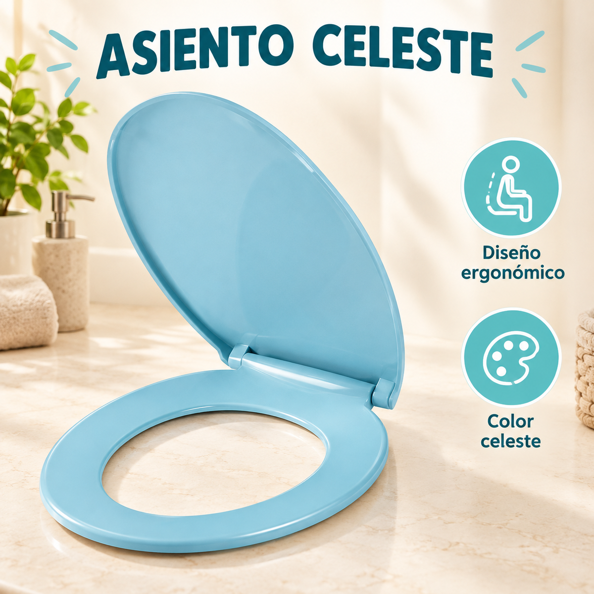 Tapa Asiento Ergonómica Celeste Para Sanitario — detalle