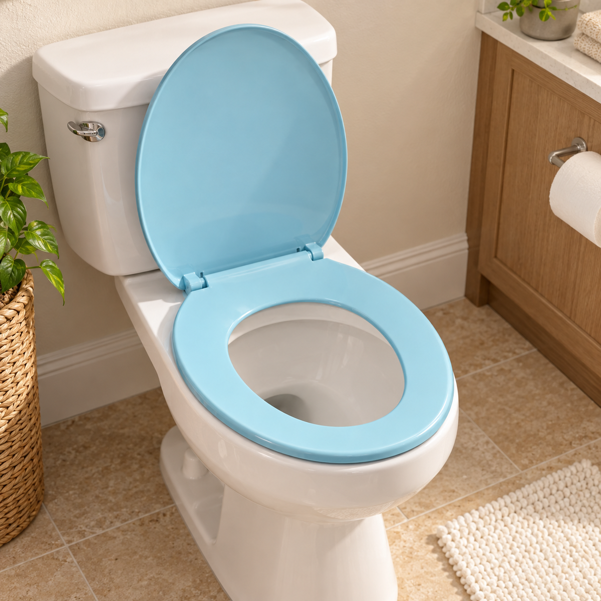 Tapa Asiento Ergonómica Celeste Para Sanitario — segunda ambientación