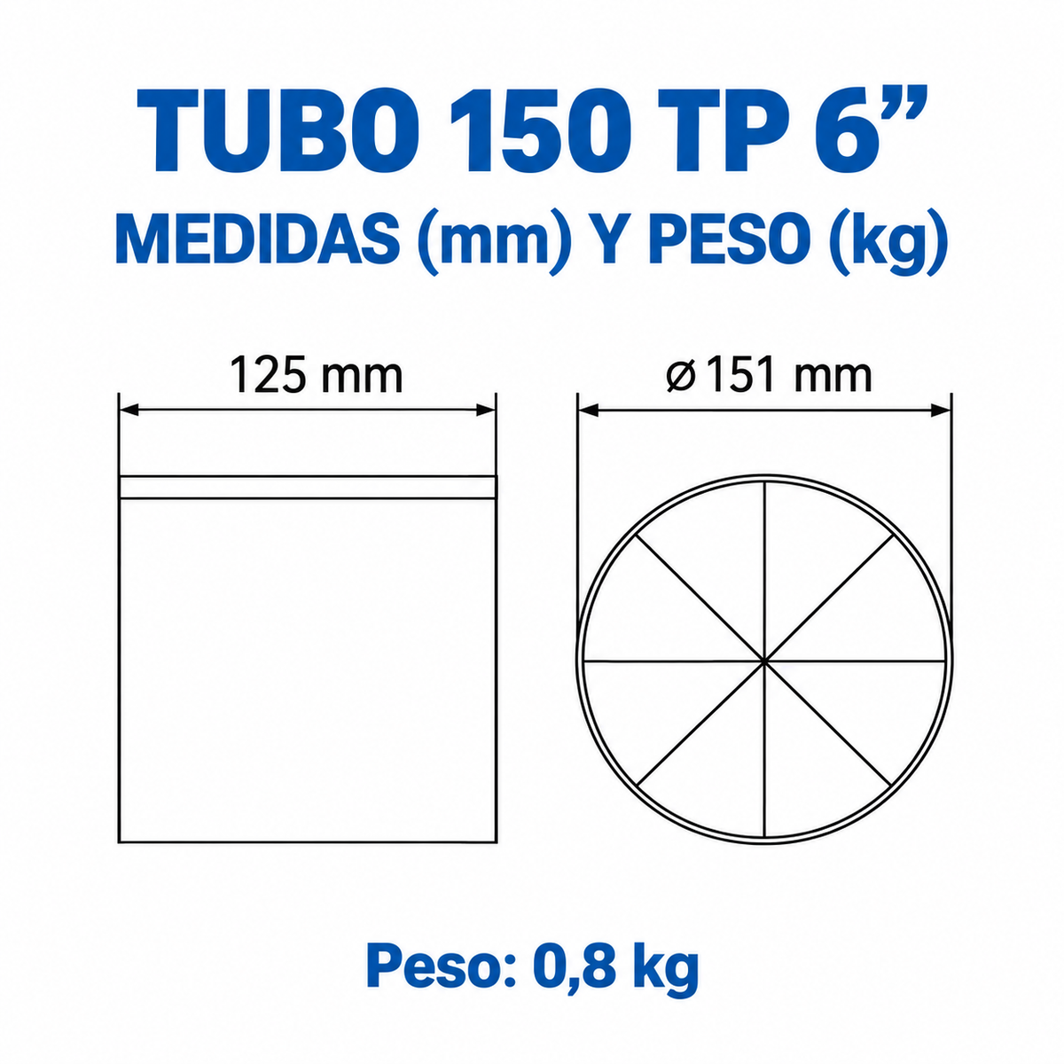 Plano de medidas del TUBO 150 TP 6 pulgadas