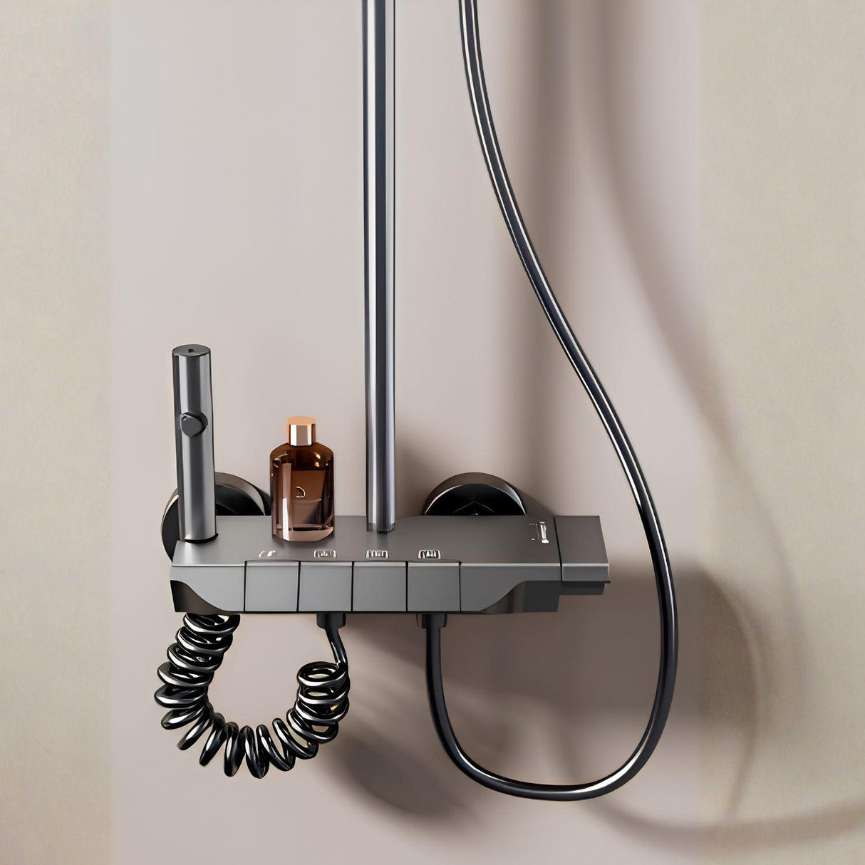 Torre de Ducha Tipo Piano Gris Cobalto Mate con Teleducha y Cabezal – Columna de Ducha Moderna Monocomando