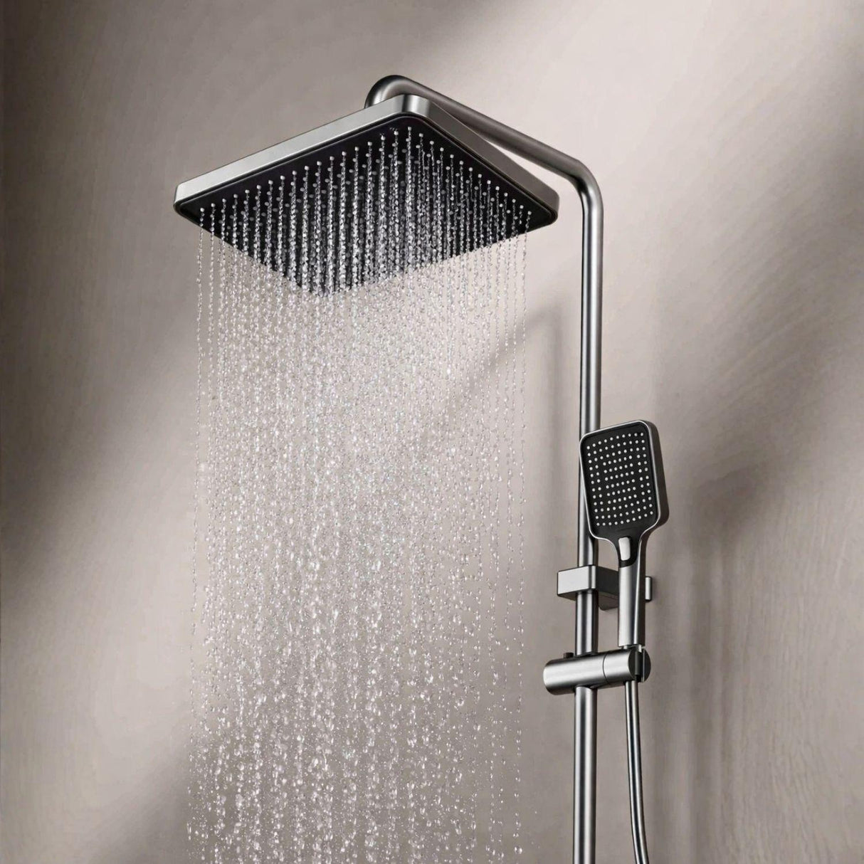 Torre de Ducha Tipo Piano Gris Cobalto Mate con Teleducha y Cabezal – Columna de Ducha Moderna Monocomando