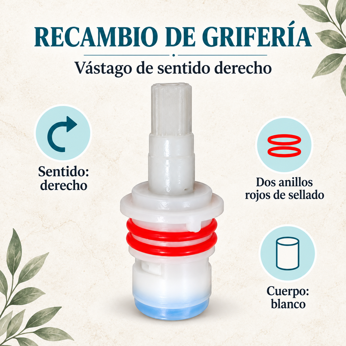 Características del vástago derecho para grifería