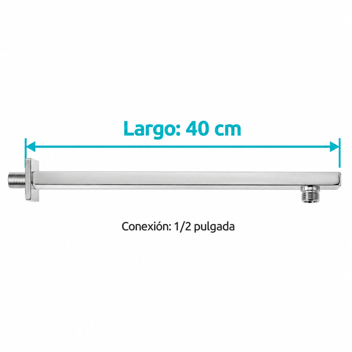Brazo Cuadrado para Regadera Cromado 40 cm — medidas