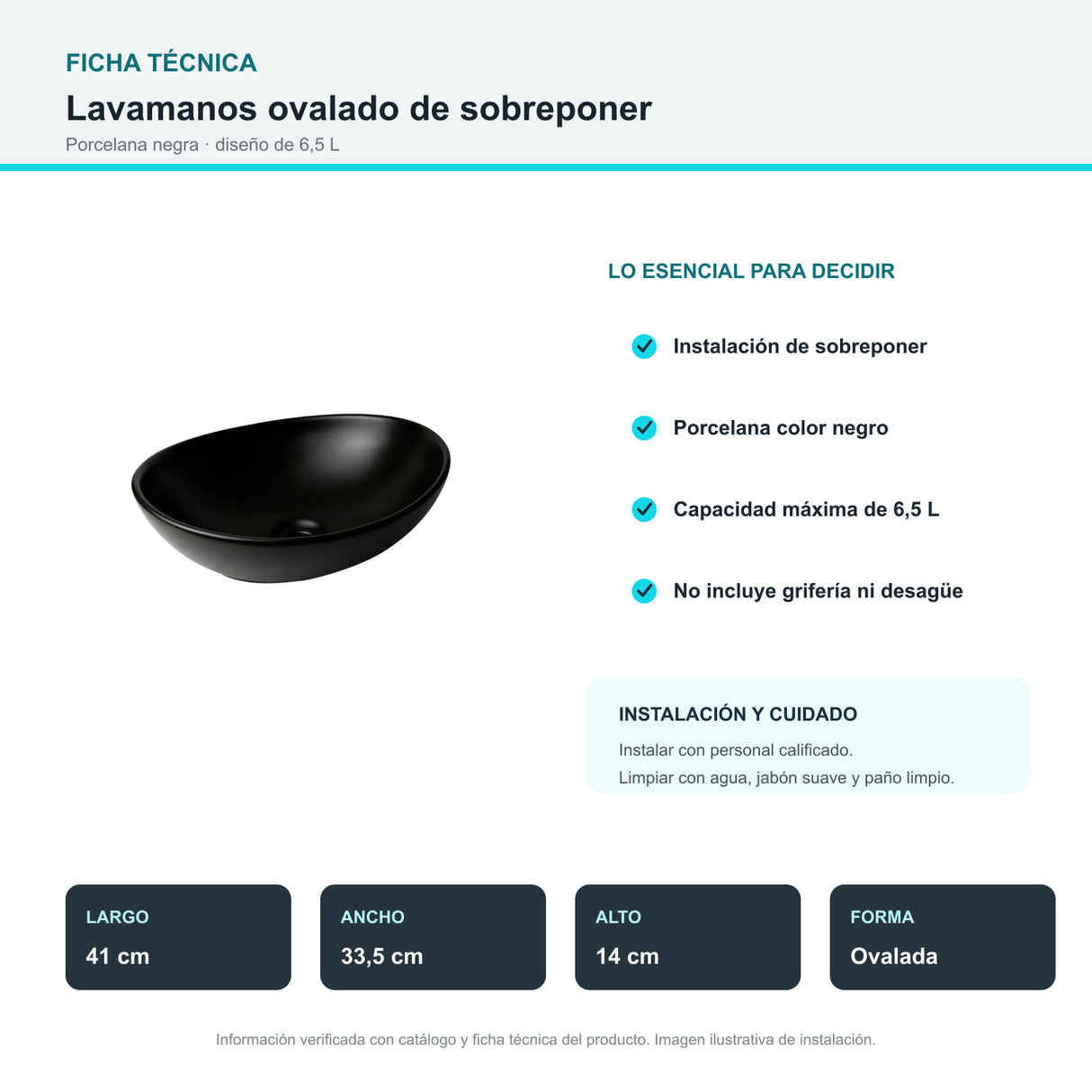 Lavamanos ovalado negro de sobreponer - imagen 6