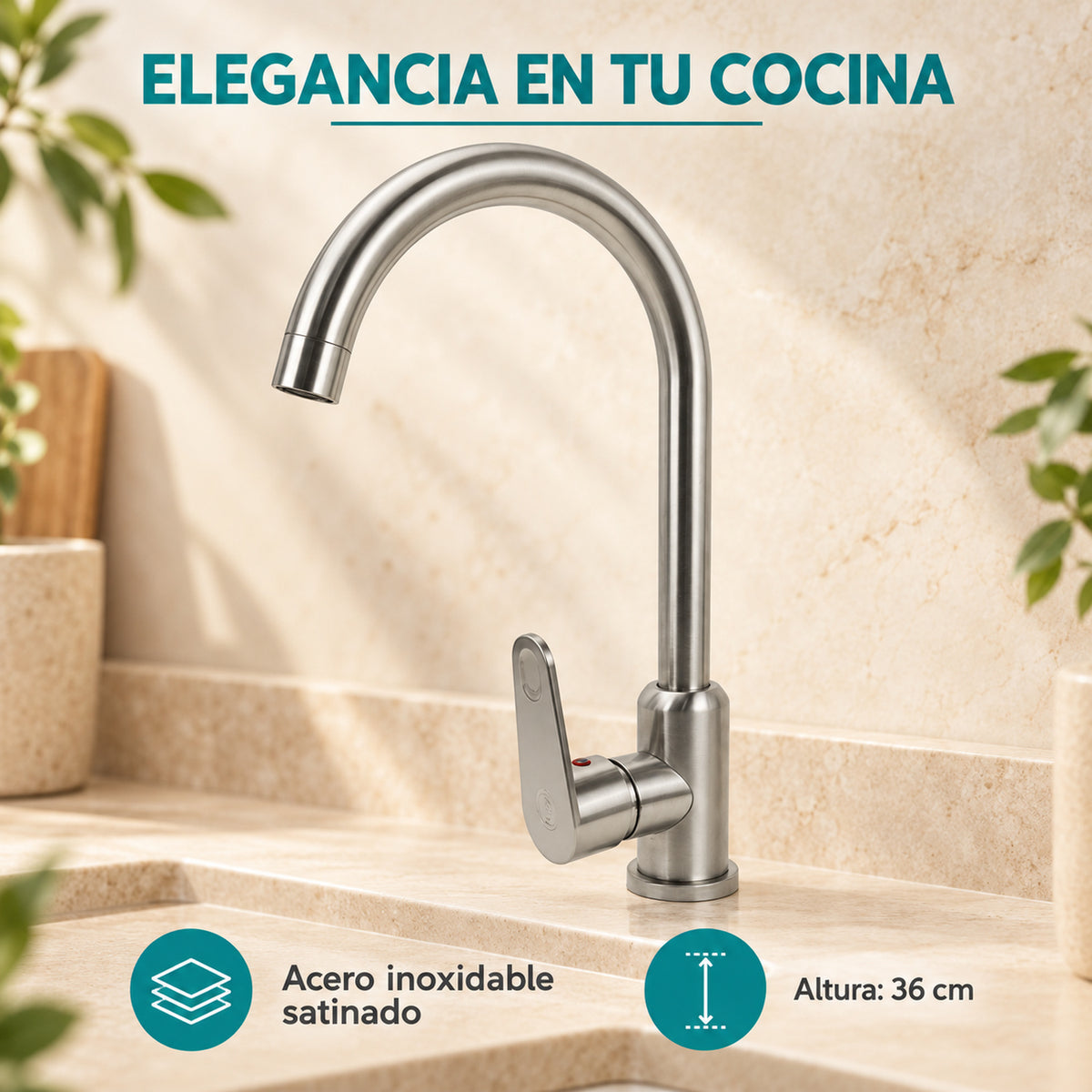 Mezclador Monocontrol Para Lavaplatos Satinado 36 cm — características
