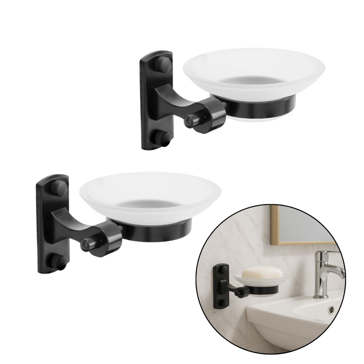 pack x 2 Jabonera Base Rectangular en Aluminio Color Negro con Plato de Cristal