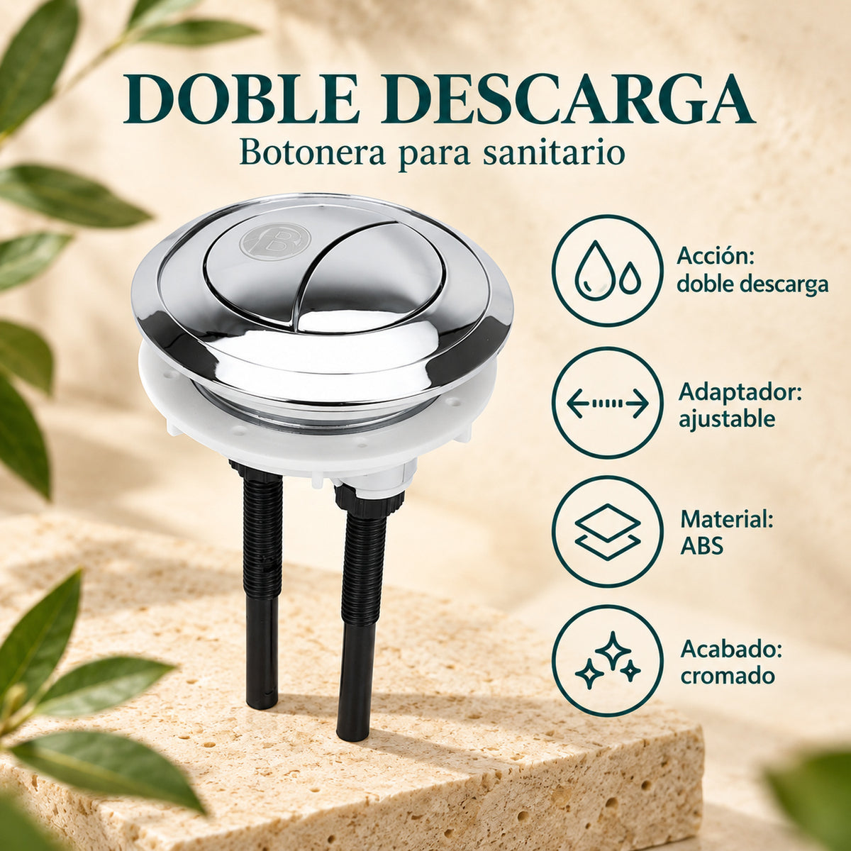 Botonera de Doble Descarga Cromada con Adaptador - información del producto 2