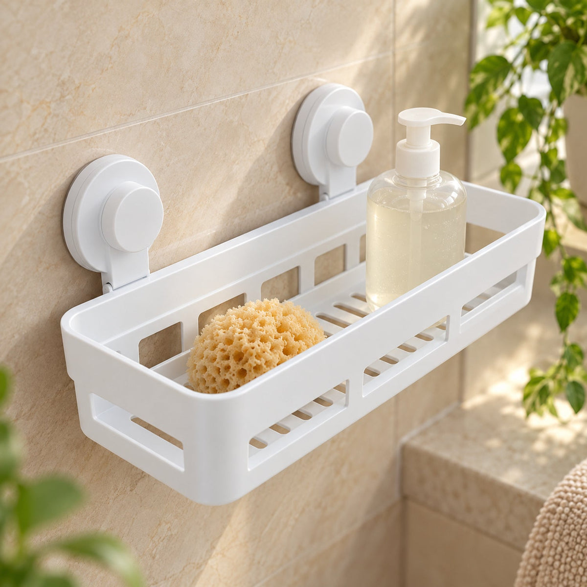 Ambientación de Organizador Rectangular Blanco Con Ventosas 30 Cm