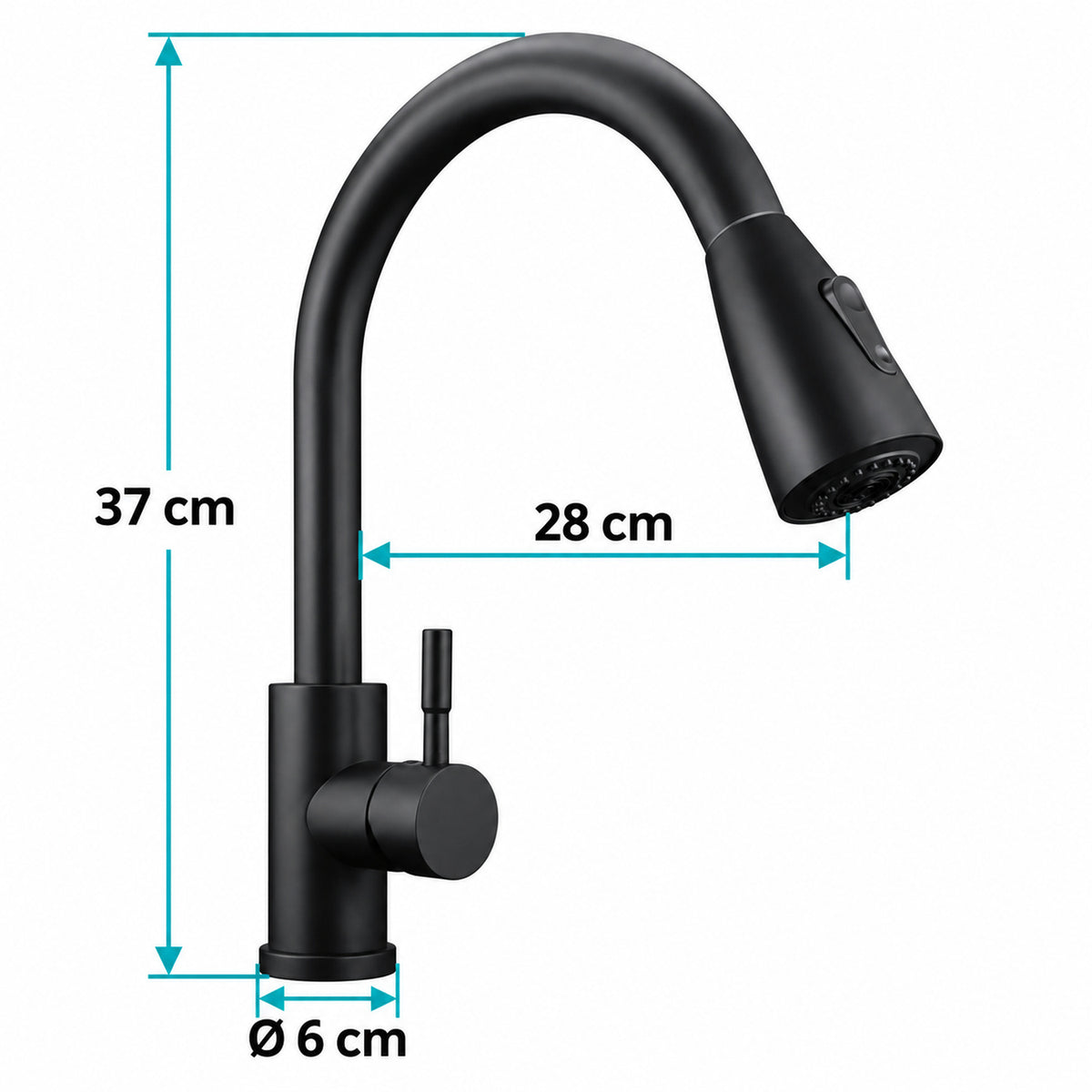 Mezclador Extraíble Para Lavaplatos Negro 37 cm — medidas del producto