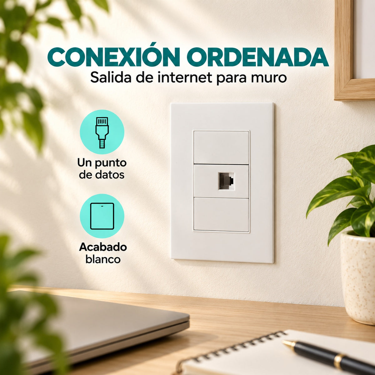 Salida de internet blanca para pared - características